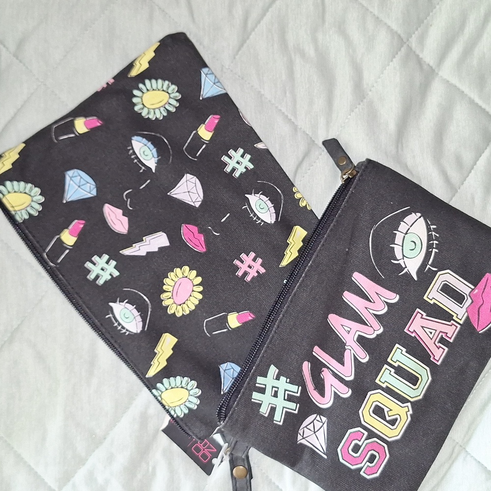No Boundaries Black Cosmetic Bag Set with Colorful Icons